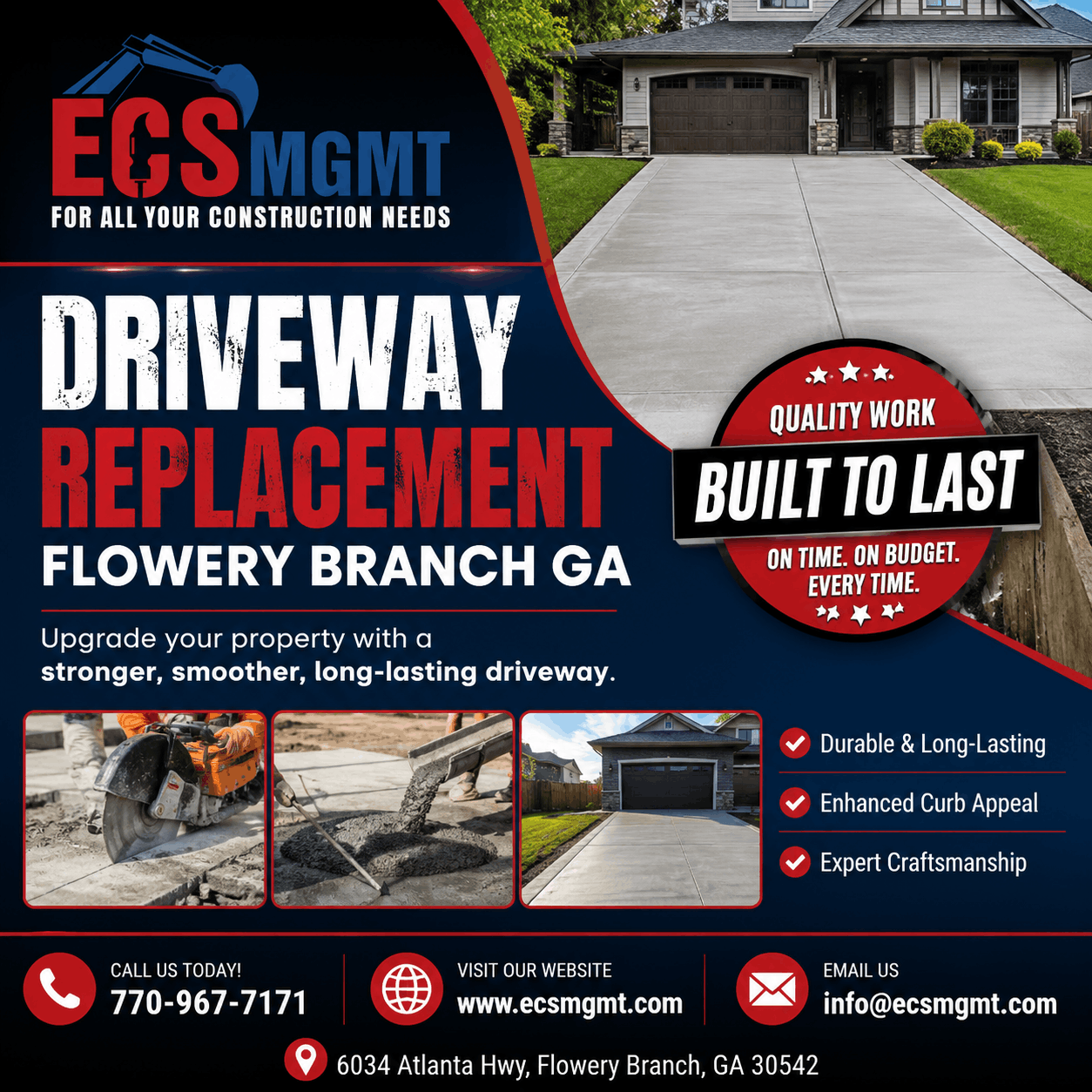 Driveway Replacement Flowery Branch GA