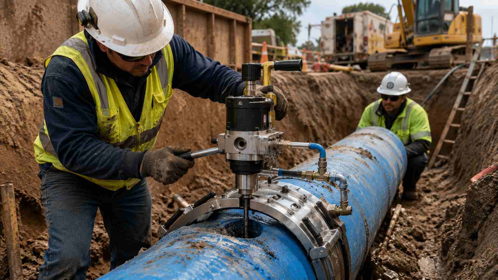 Pipe tapping at construction site