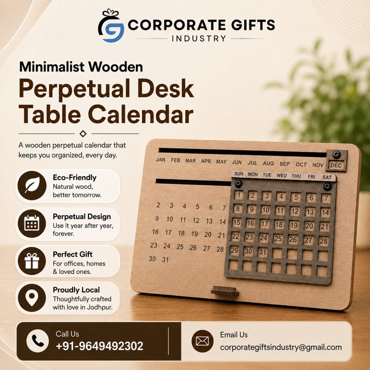 Premium Wooden Table Calendar from Corporate Gifts Manufacturer in Jodhpur