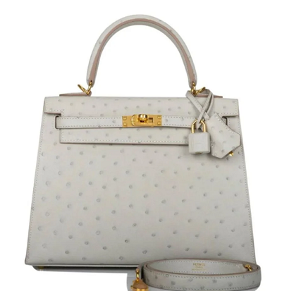 HERMES Kelly 25cm Bag Gris Perle Ostrich